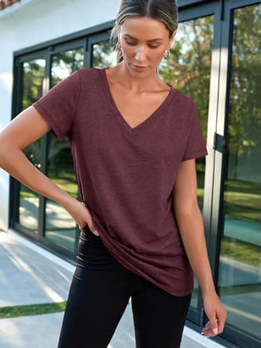 AUTOMET Short Sleeve Casual Tunic Tees Tops V Neck T-Shirts Womens Fashion Trendy Comfy Summer Outfits Clothes 2025 WineRed XL - Image 4
