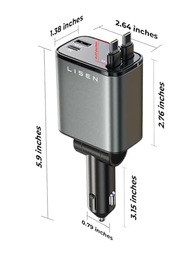 LISEN for iPhone 17 Retractable Car Charger, 69W Dual Type C Car Charger USB C Cigarette Lighter Adapter for iPhone 17 Pro Max Air, Retractable Cigarette Lighter fit i Phone 16 15 Pro Max Air, Black - Image 7
