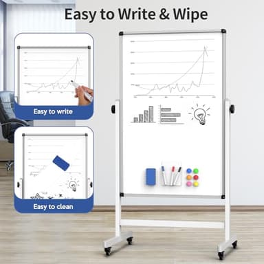 40x28 Inches Mobile Whiteboard, Double Sided Magnetic Dry Erase Board Height Adjustable Whiteboard with Stand for Home Office Classroom - Image 6