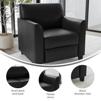 Flash Furniture Hercules Diplomat Series LeatherSoft Upholstered Side Reception Chair, Lobby Chair with Cushions and Flared Arms, Black - Image 4