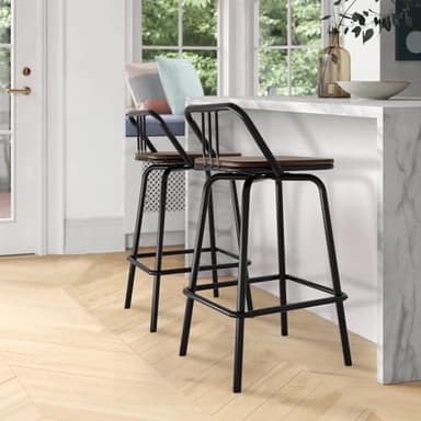 Bloddream Bar Stools, Swivel Counter Stools Set of 2 - Vintage Industrial Farmhouse Swivel Bar Stool - Kitchen Island Counter Bar High Chair(Walnut) - Image 10