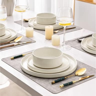 AmorArc Ceramic Dinnerware Set for 6 | Speckled Stoneware Plates and Bowls with Rustic Terracotta Underside| Scratch Resistant,Dishwasher & Microwave Safe Dishes Sets- 18pcs Beige - Image 7