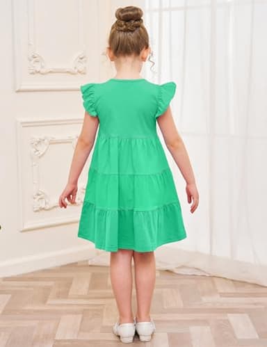 Kids Girls Dress Summer Spring St. Patrick’s Day Outfits Cotton Pocket Sleeveless Twirly Casual Playwear Sundress Clothing Clothes Solid Greeen Size 8-9 Years Green - Image 5