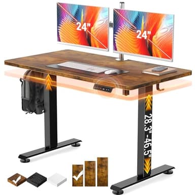 Veken 47.2" Standing Desk, Adjustable Height Office Desk with Wood Desktop, Computer Table for Home Work, Study and Gaming, Small Spaces, Modern Furniture，Brown - Image 1