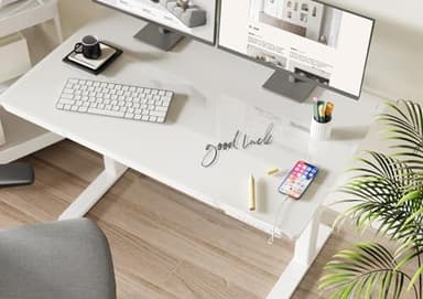 Claiks Glass Standing Desk with Drawers, 48×24 Inch Adjustable Stand Up Desk, Quick Install Home Office Computer Desk with USB Ports, White - Image 9