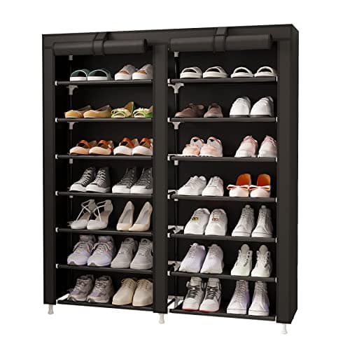 MOYIPIN Shoe Rack Storage Organizer, Double Row Portable Nonwoven Fabric Cover Shoe Rack Holds up to 28 Pairs 36.2 x 11.2 x49.2 Inches Black - Image 1