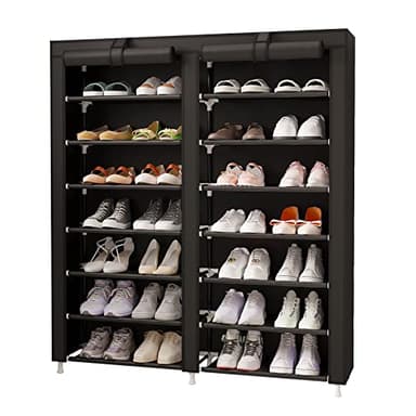 MOYIPIN Shoe Rack Storage Organizer, Double Row Portable Nonwoven Fabric Cover Shoe Rack Holds up to 28 Pairs 36.2 x 11.2 x49.2 Inches Black - Image 1