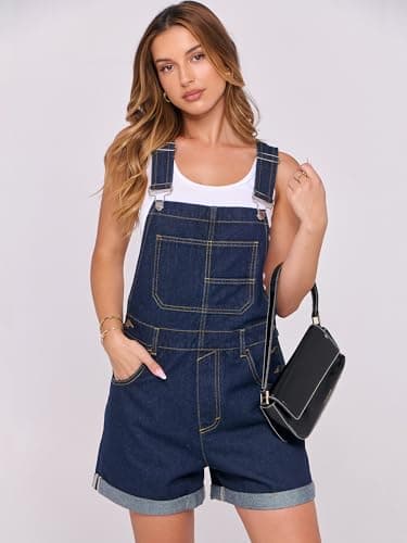 ANRABESS Overalls for Women Denim Shorts Overalls 2025 Summer Casual Loose Fit Adjustable Rompers Jean jumpsuit Bib Shortalls Washed Nightfall Blue X-Small - Image 2