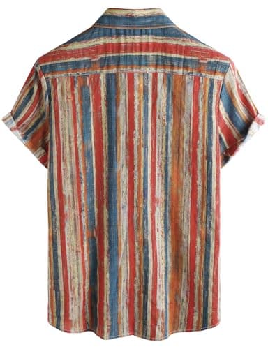 VATPAVE Mens Casual Hawaiian Floral Shirts Short Sleeve Button Down Tropical Shirts Beach Summer Shirts Medium Blue Red - Image 2