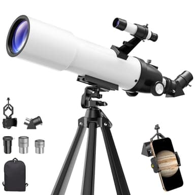 Telescope for Adults Kids High Powered: 90mm Astronomical Portable Refracting FMC Beginners Explorer Scope for Children 8-12 Travel Moon Planet Stars Gazing with Professional Tripod (White) - Image 1