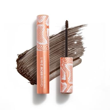 Grande Cosmetics GrandeBROW 2-in-1 Tinted Brow Gel + Brow Enhancing Serum for Thicker & Darker-Looking Eyebrows, Shape & Fill Brows, with Castor Oil & Mini Fibers - Dark, Travel Size (0.07 fl oz) - Image 1