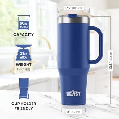 Beast 50 oz Tumbler Stainless Steel Vacuum Insulated Coffee Ice Cup Double Wall Travel Flask (Royal Blue) - Image 3