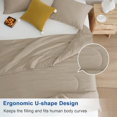PHF Cooling Comforter Set Queen Size, 3PCS Soft Breathable Lightweight Summer Bedding for Hot Sleepers, Silk Smooth Double-Side Cooling Bed Set with 1 Comforter and 2 Pillowcases, Simple Taupe - Image 5