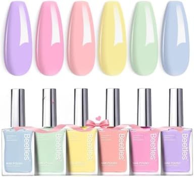 Beetles Pastel Nail Polish Set -6 Colors Pink Blue Yellow Nude Pink Purple Nail Polish Set Quick Dry Finger DIY Air Dry Nail Art Salon Home Pastel Reverie Gift for Women - Image 3