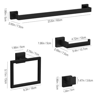 10-Pieces Matte Black Bathroom Accessories Set, 23.6 Inch Bath Towel Bar Set, SUS 304 Stainless Steel Bathroom Hardware Set, Towel Racks for Bathroom Wall Mounted. - Image 2