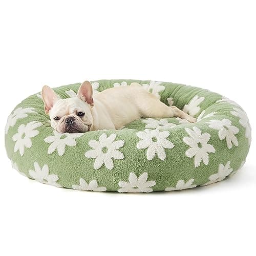 LE SURE Donut Medium Dog Bed - Round Cat Beds for Indoor Cats Calming Pet Beds, Cute Modern Beds with Jacquard Shaggy Plush & Anti Slip Bottom, 30 Inch, Green - Image 1