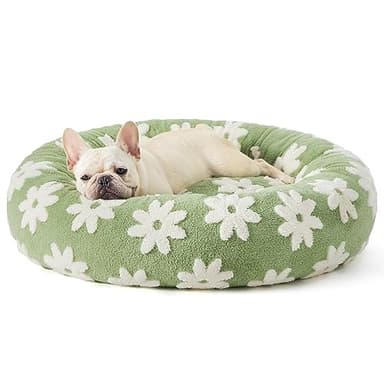 LE SURE Donut Medium Dog Bed - Round Cat Beds for Indoor Cats Calming Pet Beds, Cute Modern Beds with Jacquard Shaggy Plush & Anti Slip Bottom, 30 Inch, Green - Image 1