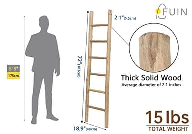 FUIN Fully Assembled 6ft Wood Blanket Ladder Living Room Decorative Wall Leaning Farmhouse Quilt Display Holder Rustic Wooden Towel Rack for Bathroom, Brown - Image 3