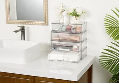 Vtopmart 12.1''W Clear Stackable Storage Drawers,4 Pack Acrylic Plastic Organizers Bins for Makeup Palettes, Cosmetics, and Beauty Supplies,Ideal for Vanity, Bathroom,Cabinet,Desk Organization - Image 5