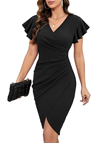 Machico 2024 Black Party Dresses for Women Elegant Classy Ruffle Sleeve V Neck Wrap Bodycon Short Work Dresses - Image 1