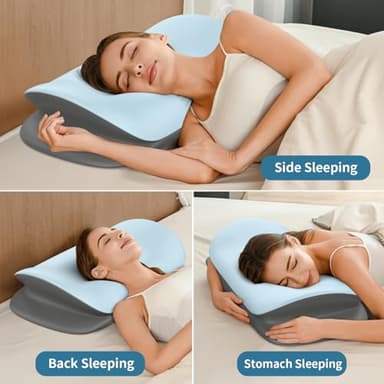 Cervical Neck Pillow for Pain Relief - Pillow for Neck Support Sleeping for Side, Back & Stomach Sleepers, Ergonomic Memory Foam Contour Pillows with Breathable Cover (Blue&Grey) - Image 6