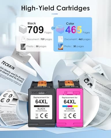 TECKKIN 64XL Ink Cartridges Black/Color Combo Pack Replacement for HP Ink 64 64XL for HP Envy Photo 7855 7858 7155 7120 Printer (1 Black, 1 Color) - Image 4