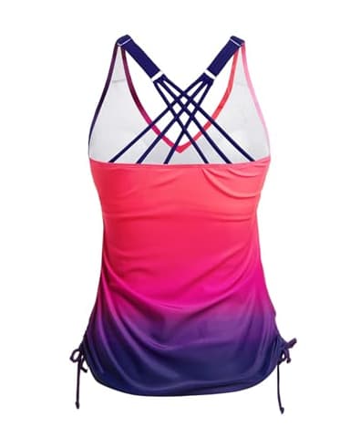 Tempt Me Women Pink Gradient Tankini Top Only V Neck Swim Tops Tummy Control Bathing Suit Top No Bottom M - Image 3