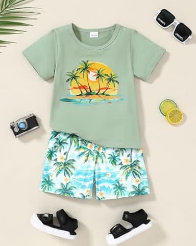 YUEMION Toddler Baby Boy Summer Outfit Baby Boy Clothes Short Sleeve T-Shirts Top + Shorts 2Pcs Boy Clothing Casual Set(Light green, 12-18 Months) - Image 7