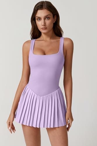 QINSEN Sleeveless Tennis Dress for Women Athletic Dress Built in Shorts Pockets for Exercise Light Purple L - Image 3