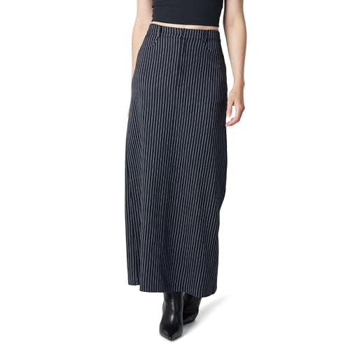 The Drop Women’s Denis Woven Long Column Skirt, Navy Pinstripe, L - Image 1
