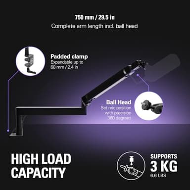 Elgato Wave Mic Arm Pro - 360° Rotatable Low Profile Gas Spring Microphone Arm, Works Mics/Shure SM7B/HyperX QuadCast/Rode/Blue Yeti & More – for Broadcasting/Podcasting/Streaming - Image 4