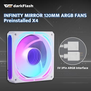 darkFlash Micro-ATX Gaming PC Case, MATX PC Case with 3 x 120mm ARGB Fans, Panoramic View Dual Tempered Curve Glass Computer Case, USB 3.0 Port, Supports Dual 360mm AIO, White(DPW90M) - Image 4