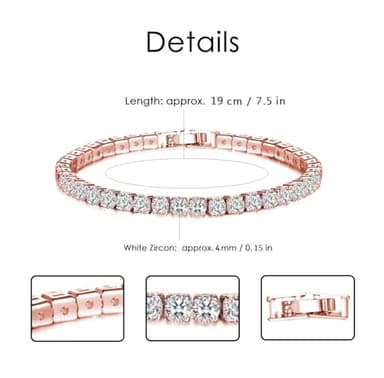 YIINHEY 14K White Gold Plated Cubic Zirconia Classic Tennis Bracelet Dainty Silver Bracelet Fashion Jewelry for Women Size 7.5 Inch(Rose Gold) - Image 6