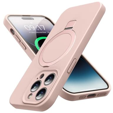 KMAMBAG Mag-Ring Designed for iPhone 14 Pro Case, Liquid Silicone [Moisturizing Factor] Extreme Soft Slim Phone Case with Stand [Compatible with MagSafe] for 14pro 6.1 inch Men Women, Light Pink - Image 1