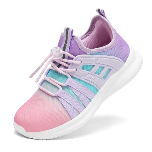 TOTOMONA Tennis Shoes for Kids Lightweight Boys Running Shoes Mesh Girls' Athletic Shoes Pink & Purple Size Toddler 9 - Image 1