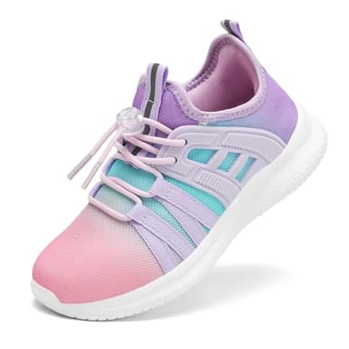 TOTOMONA Tennis Shoes for Kids Lightweight Boys Running Shoes Mesh Girls' Athletic Shoes Pink & Purple Size Toddler 9 - Image 1