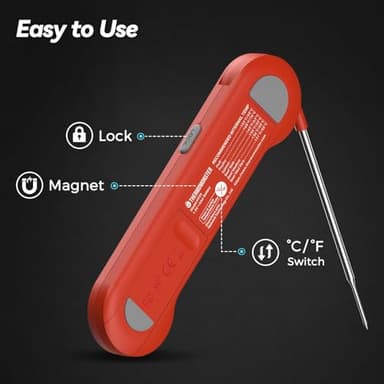 0.5 Sec Instant Read Meat Thermometer Digital with ±0.5℉ Precision, 100% Waterproof Auto Flip Bright LCD Screen, Motion Sensing Food Thermometer for Cooking Kitchen Oven Grill Candy BBQ, Red - Image 7