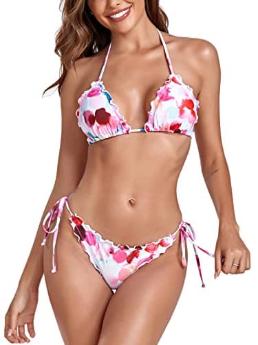 RELLECIGA Women's Colorful Polka Dot2 Wavy Triangle Bikini Set Brazilian Swimwear Size X-Large - Image 3