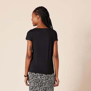 Amazon Essentials Women's Jersey Regular-Fit Short-Sleeve Boat-Neck T-Shirt, Pack of 2, Black/White French Stripe, Small - Image 4