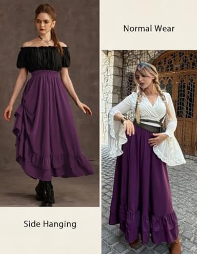 Womens Renaissance Skirt Ren Faire Fall Medieval Long Maxi Skirts Dark Purple S - Image 2