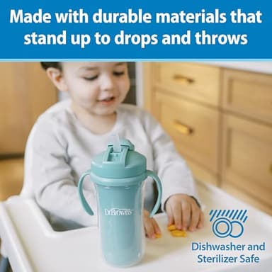 Dr. Brown's Milestones Insulated Sippy Cup with Straw and Handles, Spill-Proof Tumbler with Lid, 2-Pack, Green, 10 oz/300 mL, BPA Free, 12m+ - Image 7