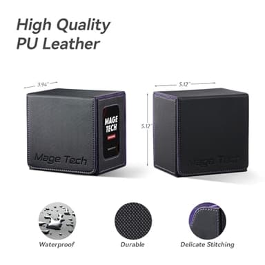 Mage Tech Card Deck Box for MTG Commander - Patented Design, Commander Display, Fits 100 Double-Sleeved Cards, 35pt Card Brick & Dice Tray - Black/Purple - Image 4