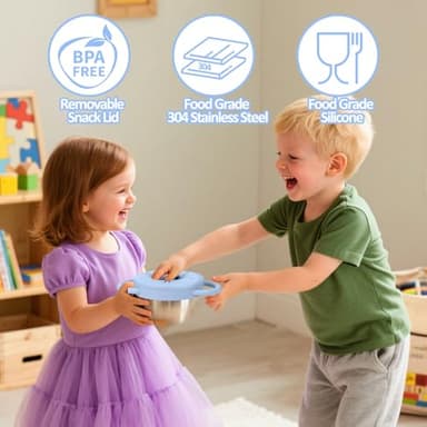 BUSOHA 2 Pack Stainless Steel Toddler Snack Cups - 9 OZ Spill-Proof Baby Snack Containers with Silicone Catcher and Lid Travel Snack Containers for Kids Food Grade Silicone Dishwasher Safe - Image 3