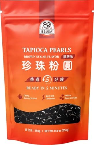 52USA Boba Tapioca Pearl, Black Sugar Flavor, Fresh Bubble Tea Pearl, 8.8 Oz (250 g), Black Tapioca Pearl For Bubble Tea, Ready in 5 Minutes (Pack of 1) - Image 1