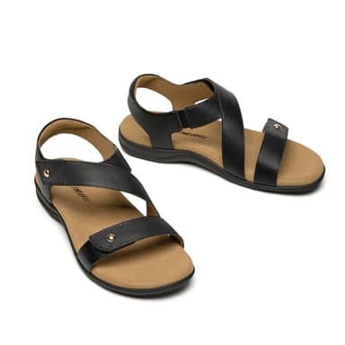 Athlefit Women Summer Comfortable Arch Support Orthopedic Sandals Orthotic Leather Black Flat Sandals Size 11 - Image 5