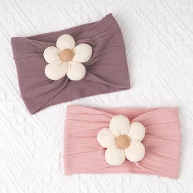 CÉLLOT Baby Flower Headbands Baby Girls Nylon Headbands Baby Essentials Stretchy Hairbands Handmade Hair Accessories for Newborn Infant Toddlers Kids (Pink,Cameo,Salmon) - Image 5