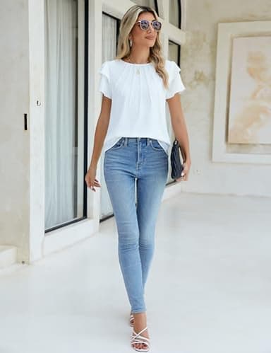 Blooming Jelly Women Dressy Casual Tops Business Work Blouses Summer Shirts Short Sleeve Crew Neck Outfits 2025(XX-Large, White) - Image 3