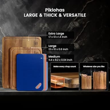 Cutting Boards Large Set of 7, Acacia Wood Charcuterie Chopping Board for Kitchen with Holder Non Slip Feet, Plastic Serving Board Mats, Juice Groove, Reversible Butcher Block for Meat Cheese Bread - Image 8