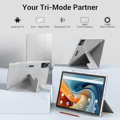14 Inch Tablet, Android 15 Tablet, 16GB RAM+256GB ROM, 1920x1200 FHD IPS Display, Widevine L1, 10000mAh Battery, Bluetooth 5.0, Multi-Angle Stand Case & Stylus Pen, 6ft USB Cable — Gray - Image 6