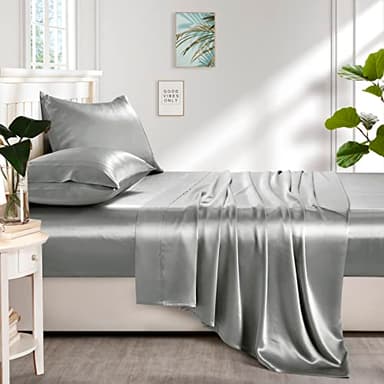 Lanest Housing Silk Satin Sheets, Full Size Satin Bed Sheet Set with Deep Pockets, Cooling Soft and Hypoallergenic Satin Sheets Full - Light Gray - Image 5